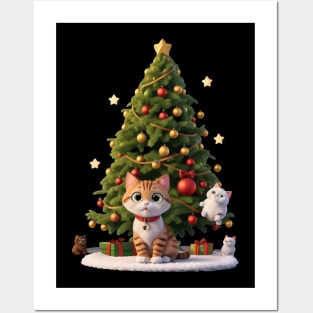 Cat and the Christmas Tree Posters and Art